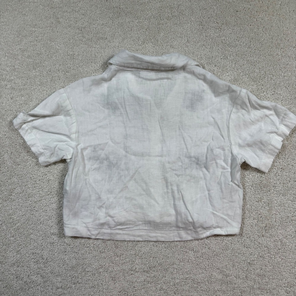 Abercrombie Kids Shirt Girls 9/10 White Linen Blend Embroidered Crop Button Up - Picture 3 of 8